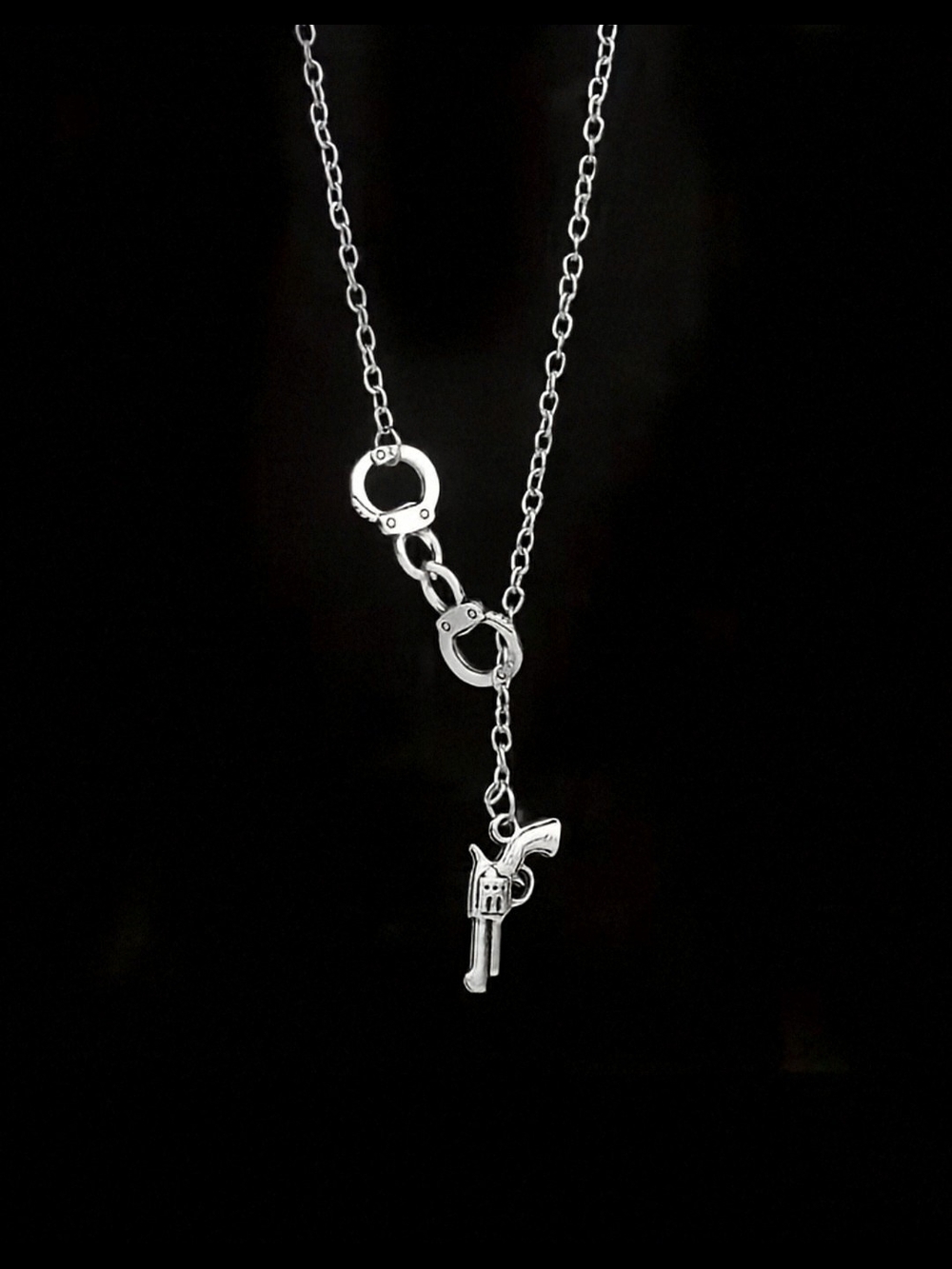 NWT* Silver Necklace Handcuff & Gun Pistol *NEW